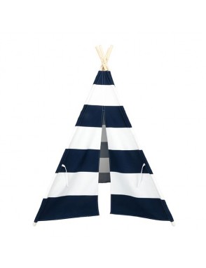 4pcs Wooden Poles Teepee Tent for Kids Navy Blue and White Stripes