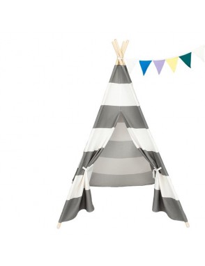 4pcs Wooden Poles Teepee Tent for Kids Gray and White Stripes