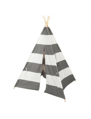 4pcs Wooden Poles Teepee Tent for Kids Gray and White Stripes