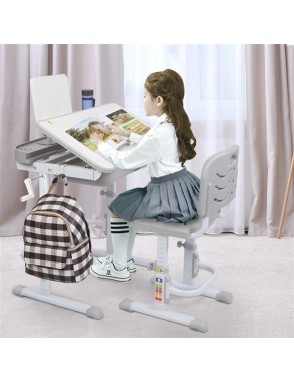 80Cm Hand-Operated Lifting Table Top Can Tilt Children's Study Table And Chair Gray (With Reading Frame   Without Lamp)