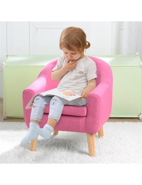 Children's Single Sofa with Sofa Cushion Removable and Washable Linen Rose Red