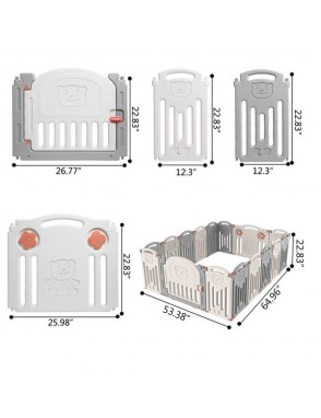 [US-W]Baby 16 Panel Playpen Activity Centre Safety Play Yard Foldable Portable HDPE Indoor Outdoor Playards Fence