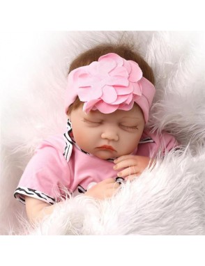 22" Mini Cute Simulation Baby Sleeping Baby in Cow Pattern Clothes Pink