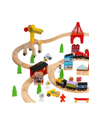 100pcs Wooden Train Set Learning Toy Kids Children Rail Lifter Fun Road Crossing Track Railway Play Multicolor