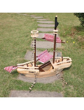 [US-W]Large Wooden Pirate Ship Toy For Kids Multicolor