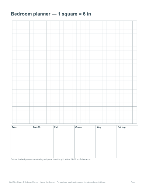 Preview of the first page of Bedroom planning grid (PDF)